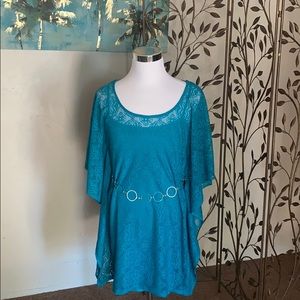 Turquoise lace dress with turquoise slip
